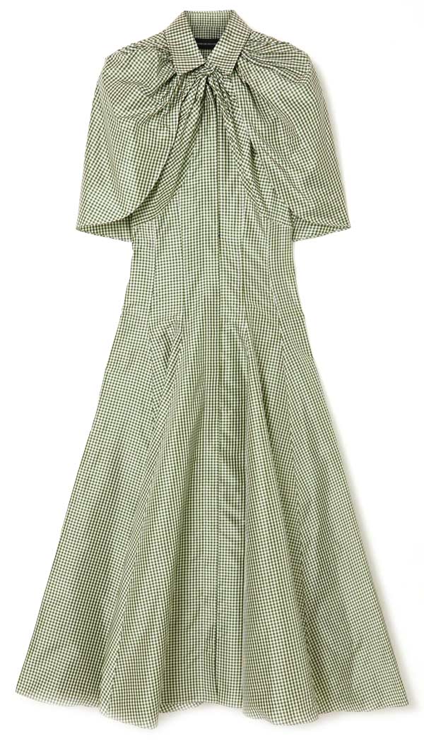  Cape-effect gingham silk-shantung midi dress - Brandon Maxwell